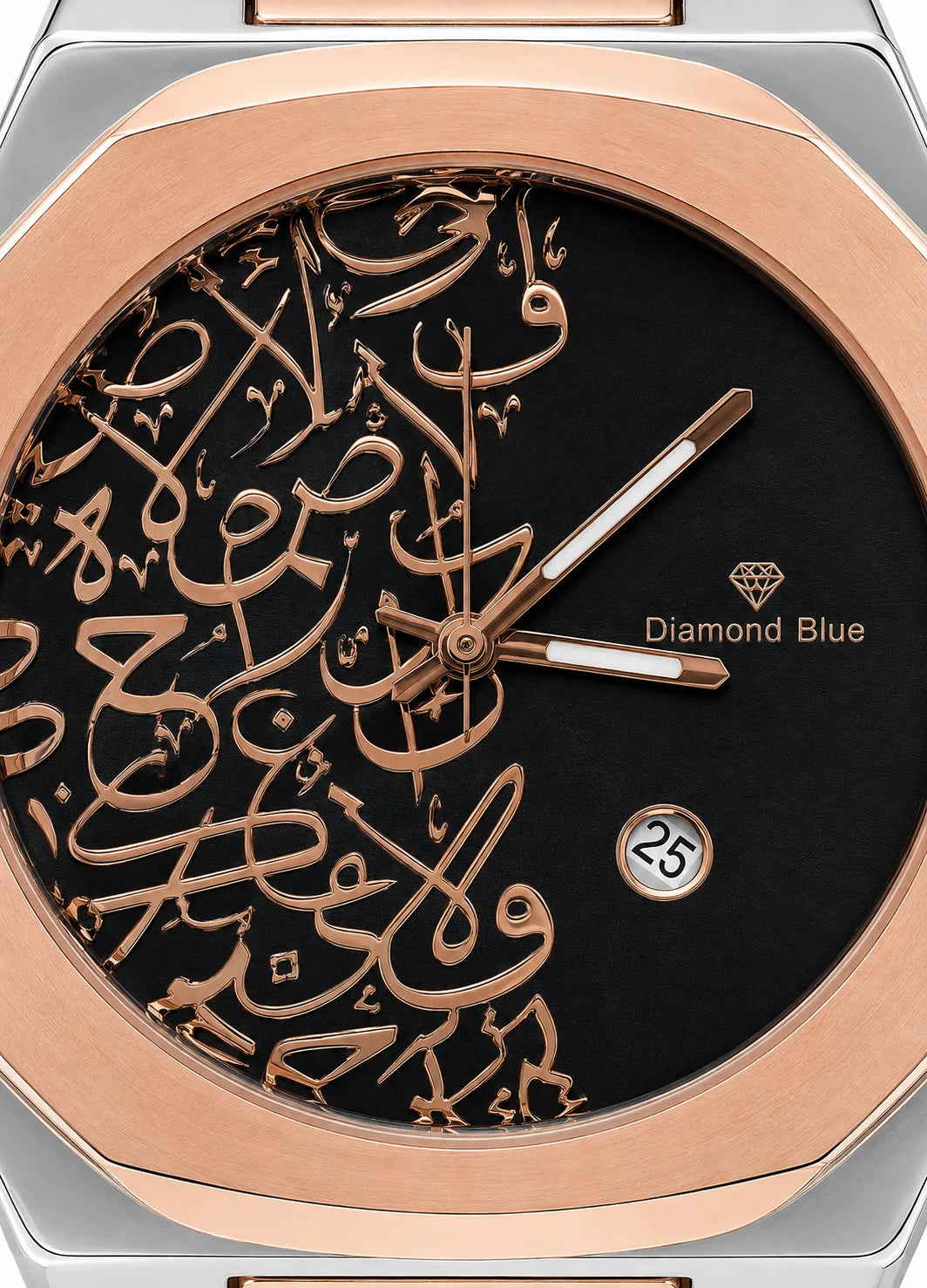 Diamond Blue DB-025 black Arabic calligraphy dial macro