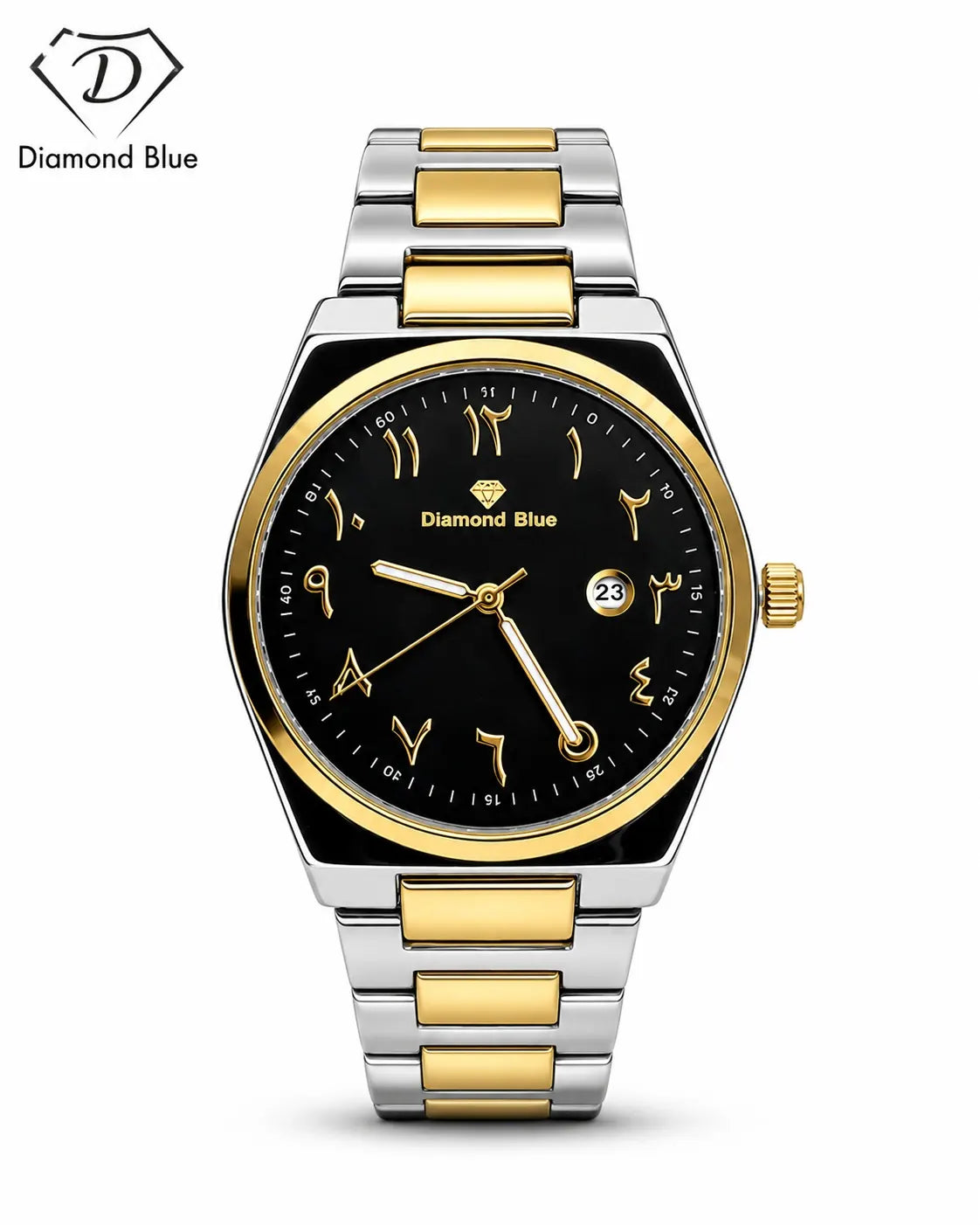 Diamond Blue Premium Two-Tone Watch with Black Dial DI-008