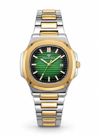 diamond-blue-db-002-green-dial-two-tone-watch-front-view.webp