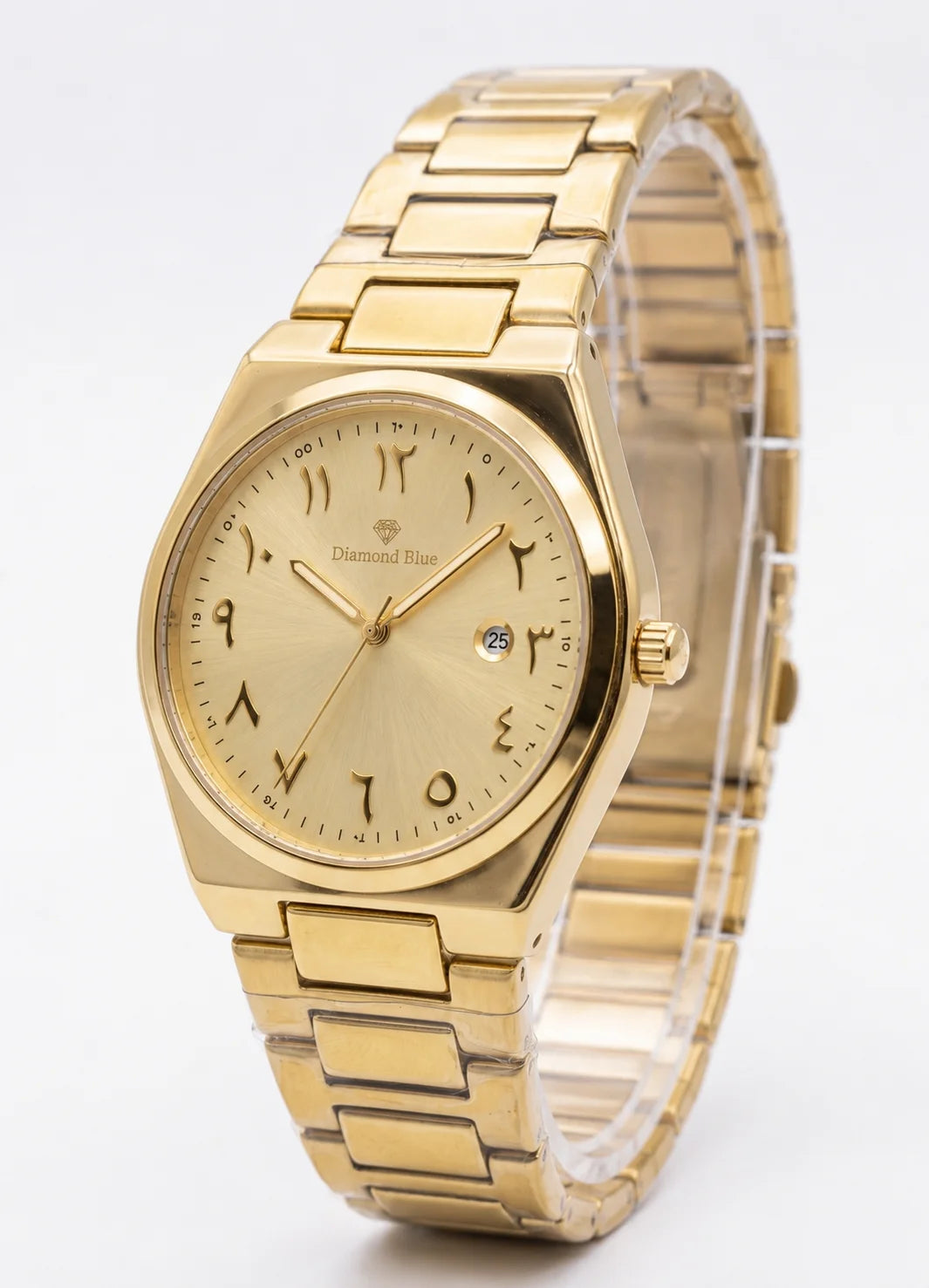 Diamond Blue DB-008 luxury gold Arabic dial men's watch with stainless steel bracelet