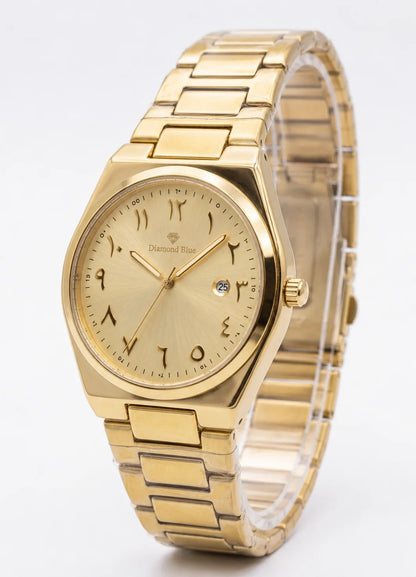 Diamond Blue DB-008 luxury gold Arabic dial men's watch with stainless steel bracelet