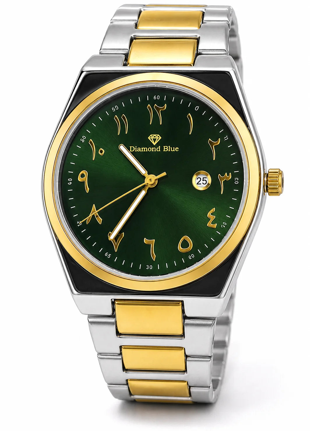 Diamond Blue DB-009 green dial two-tone stainless steel men's watch side angle