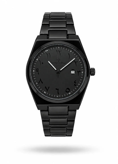 Diamond Blue DB-016 luxury men's watch with black dial, Arabic numerals, black stainless steel case and date window.
