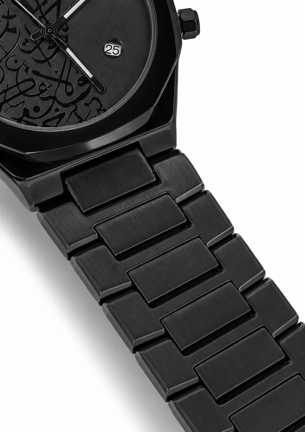 Close-up of Diamond Blue DB-020 black stainless steel bracelet with integrated rectangular metal links.