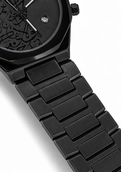 Close-up of Diamond Blue DB-020 black stainless steel bracelet with integrated rectangular metal links.