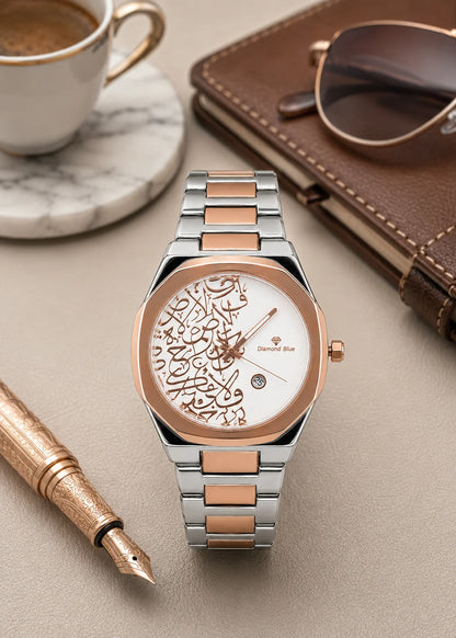 Diamond Blue DB-023 Arabic white dial two-tone luxury watch lifestyle