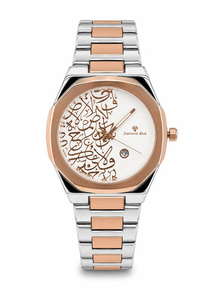 Diamond Blue DB-023 Arabic white dial two-tone rose gold men's watch front view