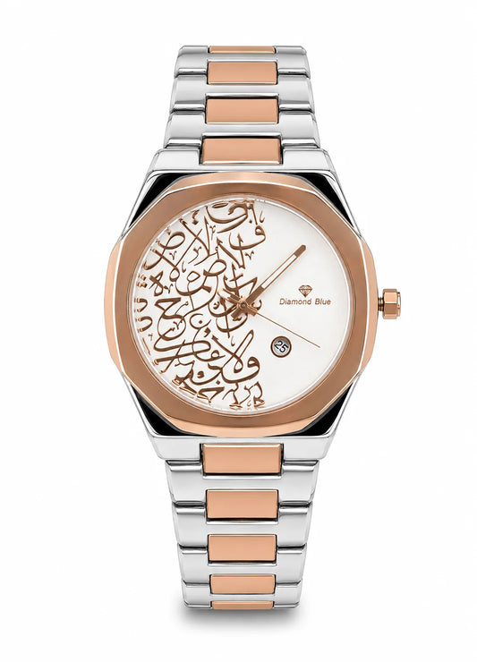 Diamond Blue DB-023 Arabic white dial two-tone rose gold men's watch front view