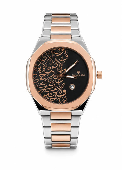 Diamond Blue DB-025 Arabic black dial two-tone luxury watch front view