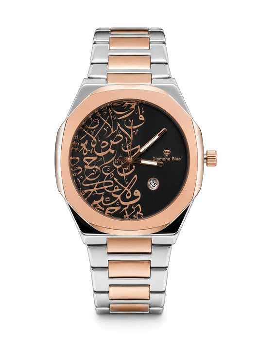 Diamond Blue DB-025 Arabic black dial two-tone luxury watch front view