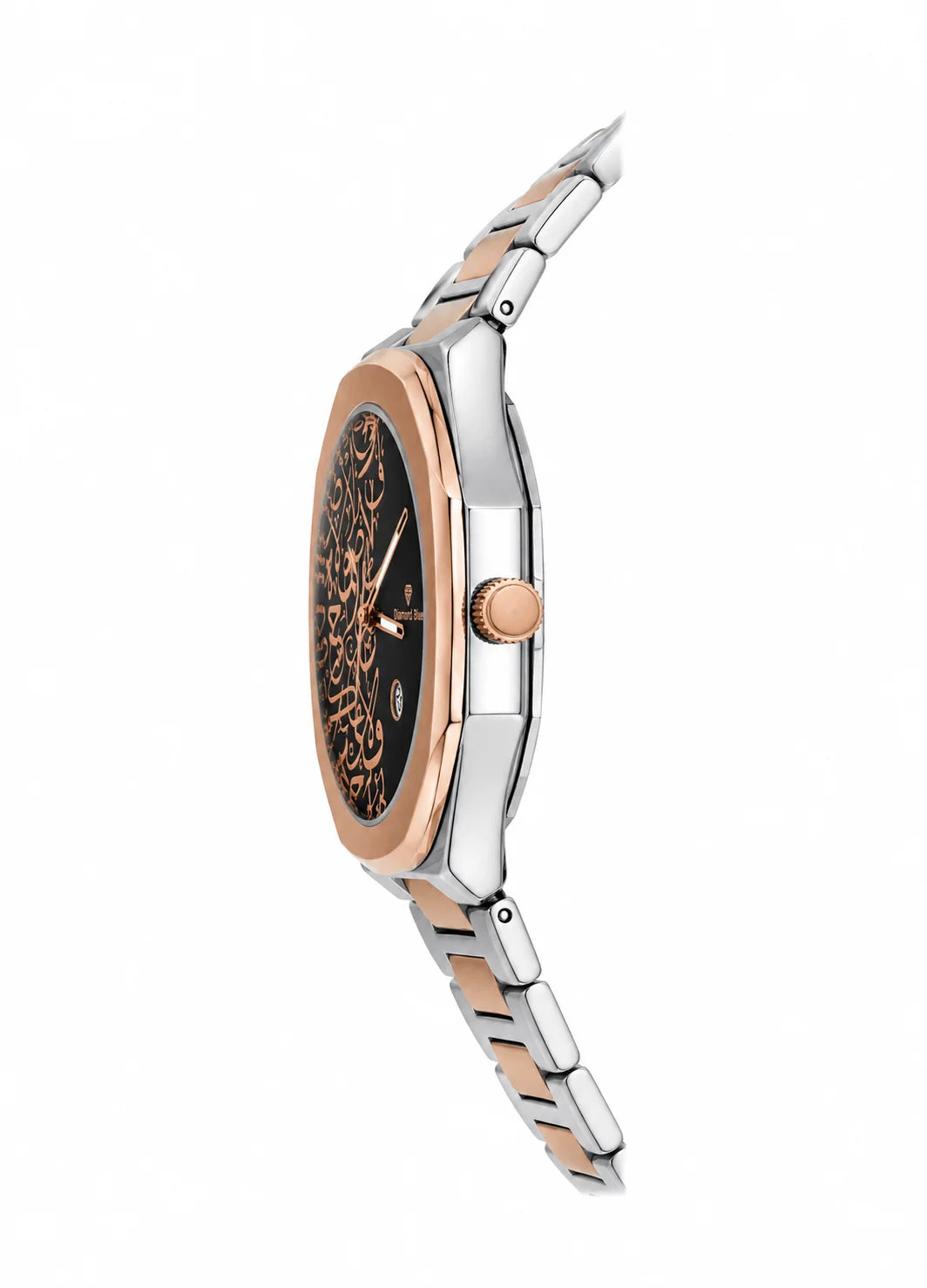 Diamond Blue DB-025 two-tone watch side profile with crown