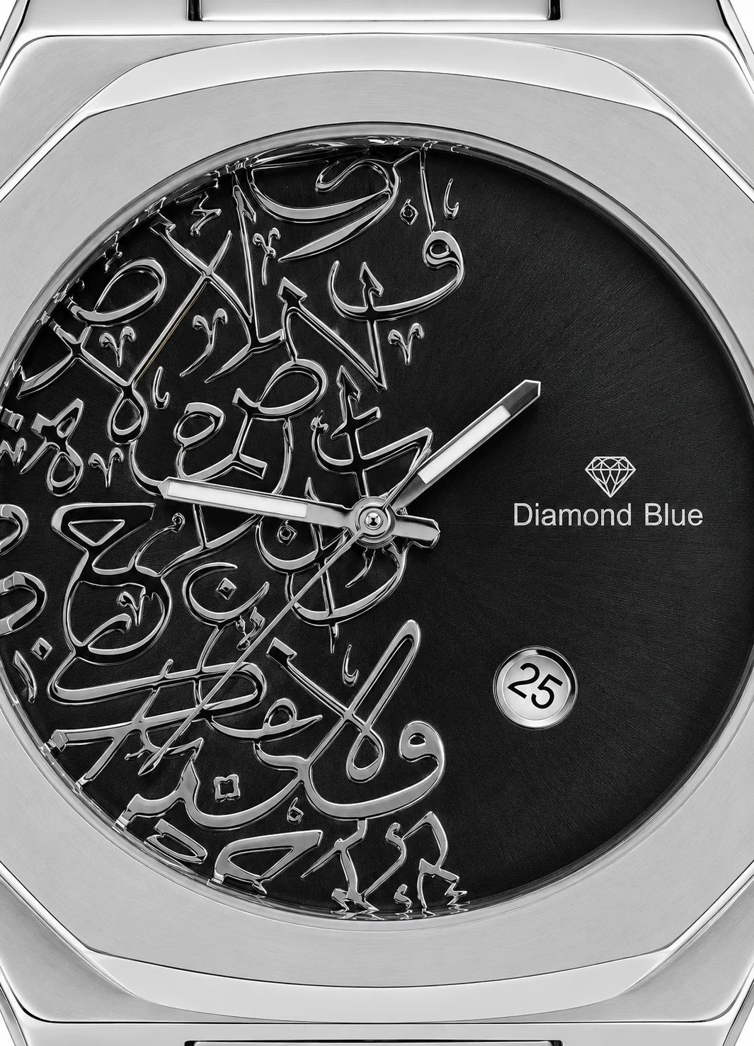 Diamond Blue DB-026 black Arabic calligraphy dial macro