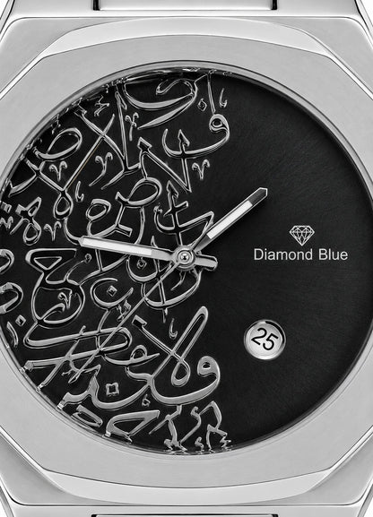 Diamond Blue DB-026 black Arabic calligraphy dial macro