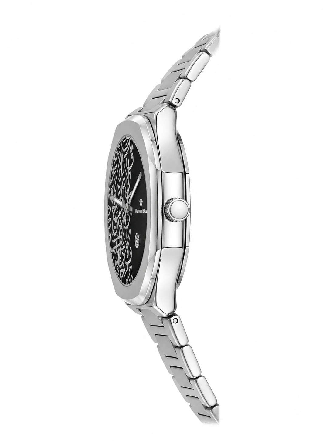 Diamond Blue DB-026 silver watch side profile with crown