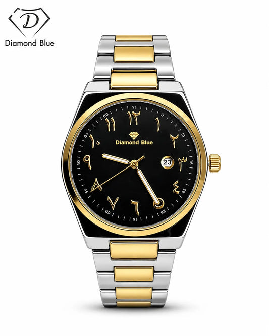 Diamond Blue Premium Two-Tone Watch with Black Dial DI-008